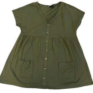 ASOS Design, Olive Green, V-Neck, Button Down, Short Sleeve, Shirt Dress- 4